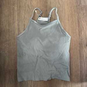 LASLULU‎ Ribbed Seamless Tank Top Women's Size M Grey Racerback Basic Crop